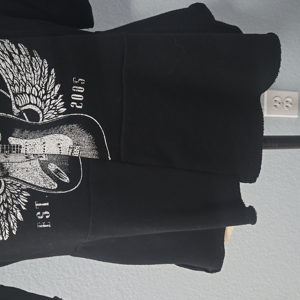 WILLIAM RAST Festival Guitar Graphic Peplum Top Black 1/2 Sleeves Sz Large - Picture 4 of 12
